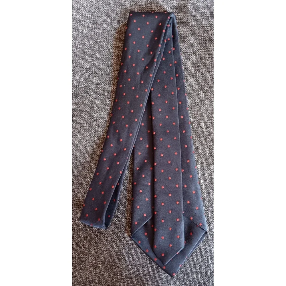 Tie 70s 80s 90s Y2K Mens Black Red Polka Dot 3.5 Wide 51 Long